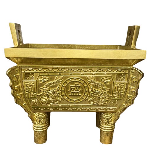 Copper tripod ornaments pure brass tripod square tripod treasure tripod brass tripod type incense burner home office ornaments