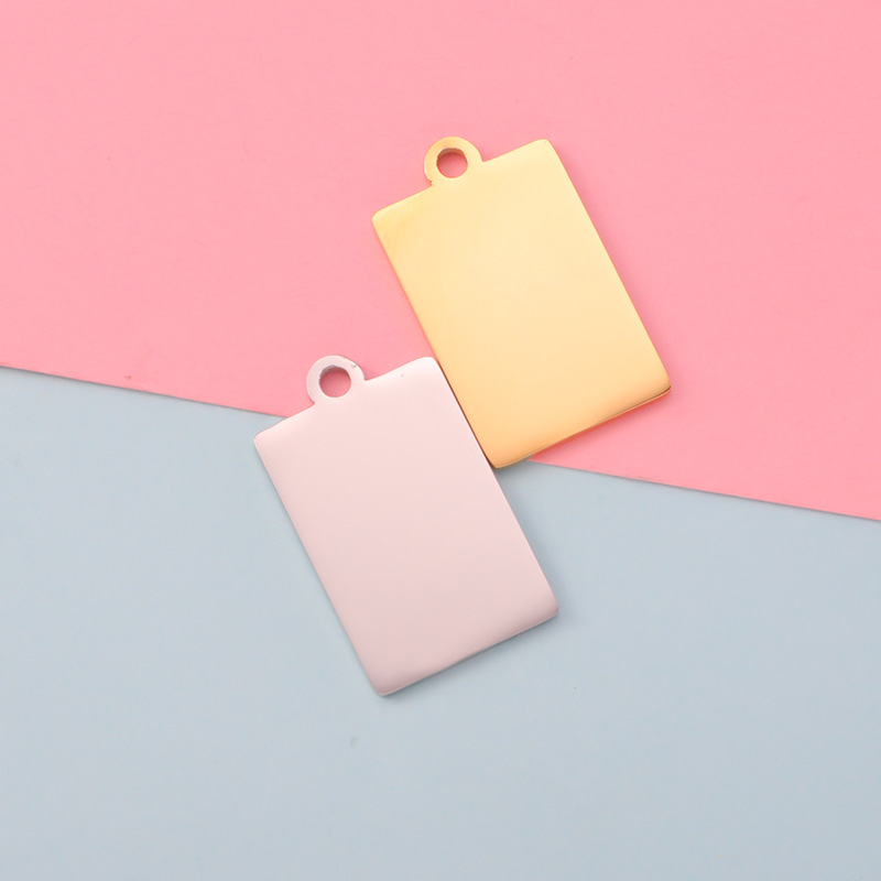 Customization Laser Engraving, Rectangle Pattern 1 Piece 304 Stainless Steel Ion Plating (IP) 18K Gold Real Gold Plated Customization Laser Engraving Rectangle Pendant Pendant