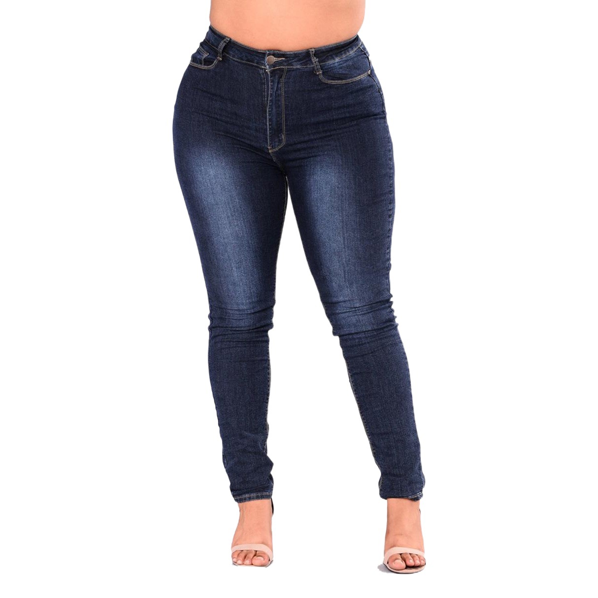 Pantalones vaqueros ajustados elásticos de talla extra grande, estilo europeo y americano 2018, AliExpress, Wish, para mujer