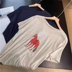 セルフ着用＋クレイジーアンリ！柔らかくて骨のない軽くて涼しいリヨセルテンセルかわいいポニープリント半袖Tシャツ