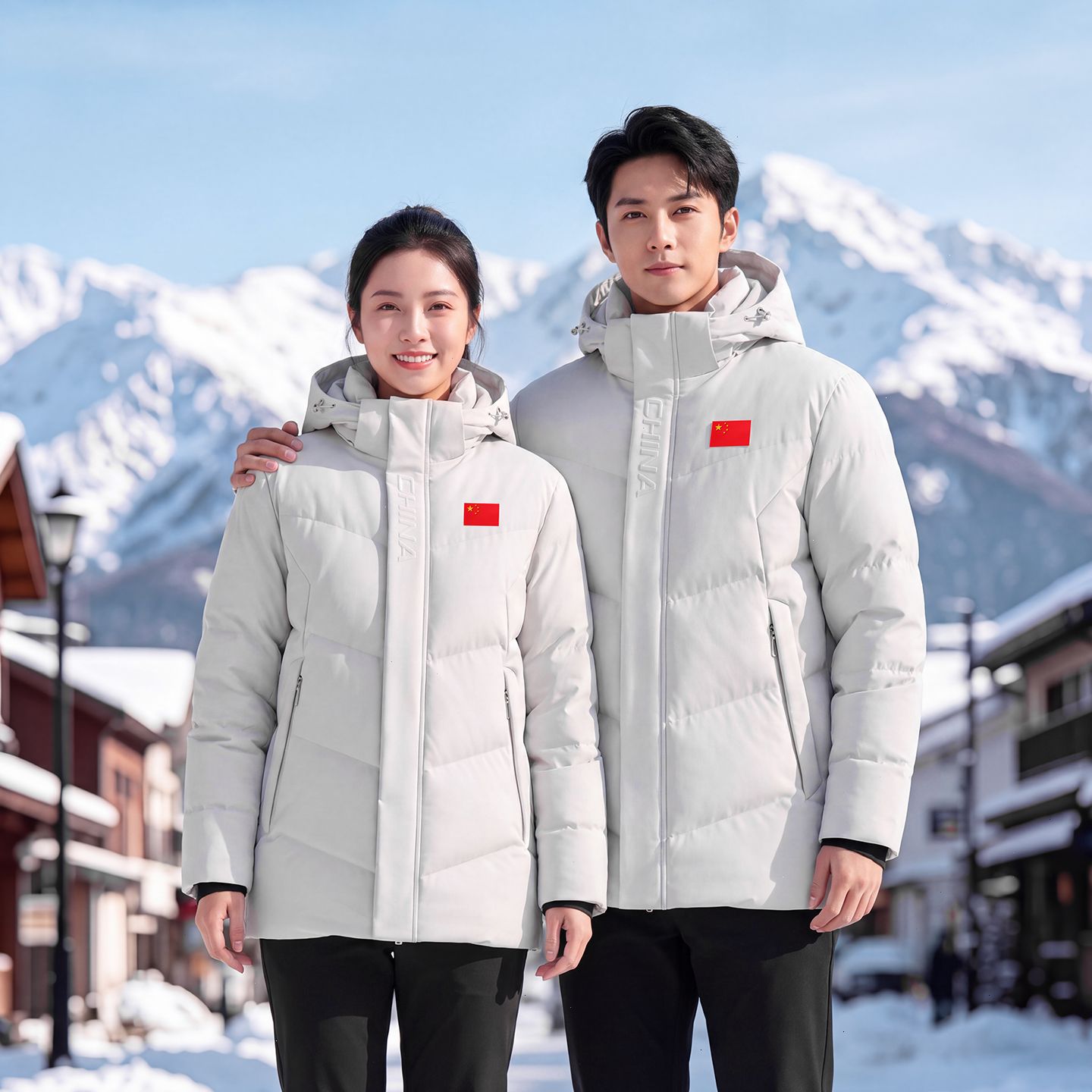 26 China team winter sports cotton jacket, thickened for warmth, suitable for outdoor activities, short style, unisex, for couples