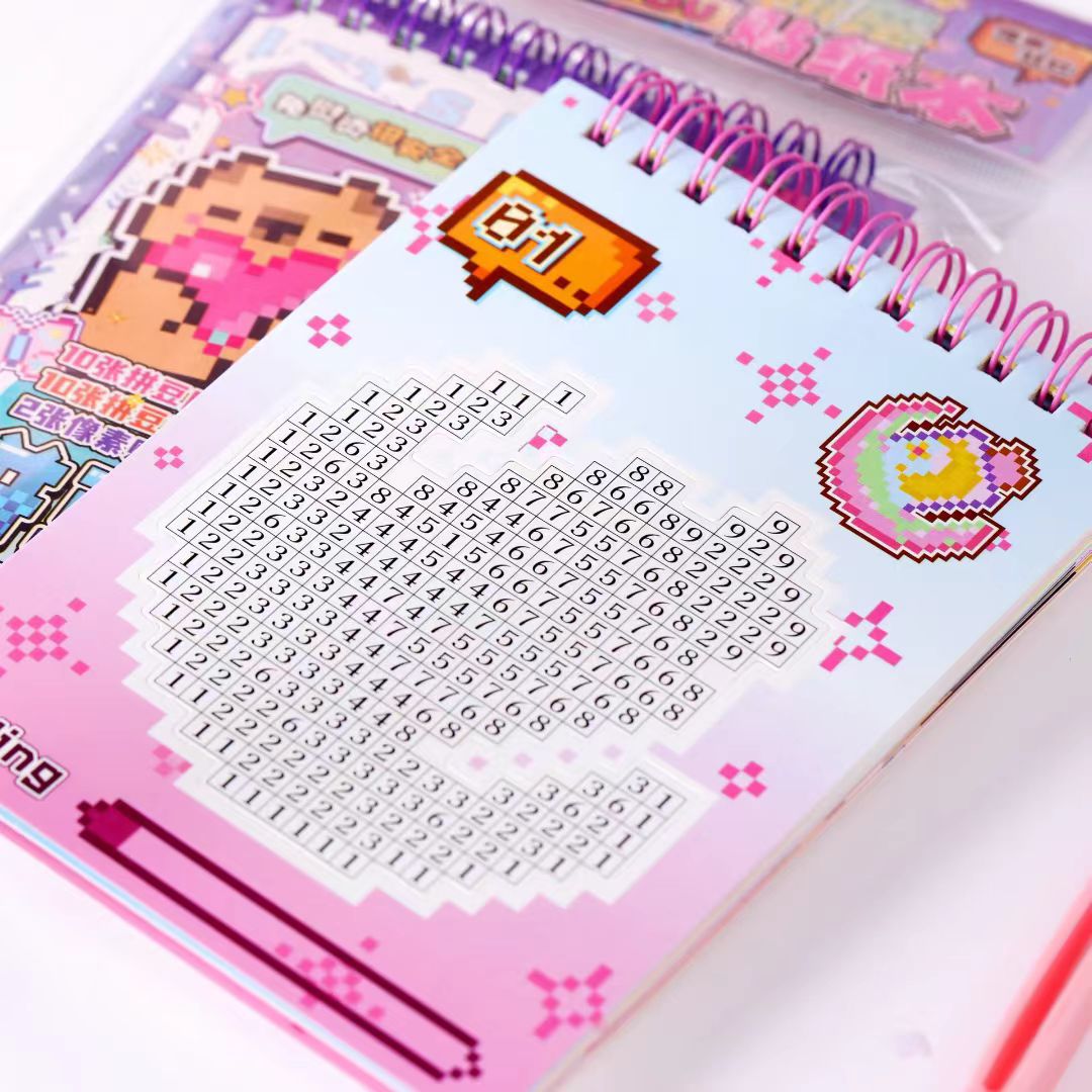 Nuevo conjunto de pixel de bobina para niños dibujos animados DIY lindos juguetes de puzzle libro de pegatinas de frijoles