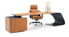 Bugatti Desk and Chair, Light Luxury Modern Office Furniture, CEO Office Desk, Hermès Orange, Mansion Home Office Desk