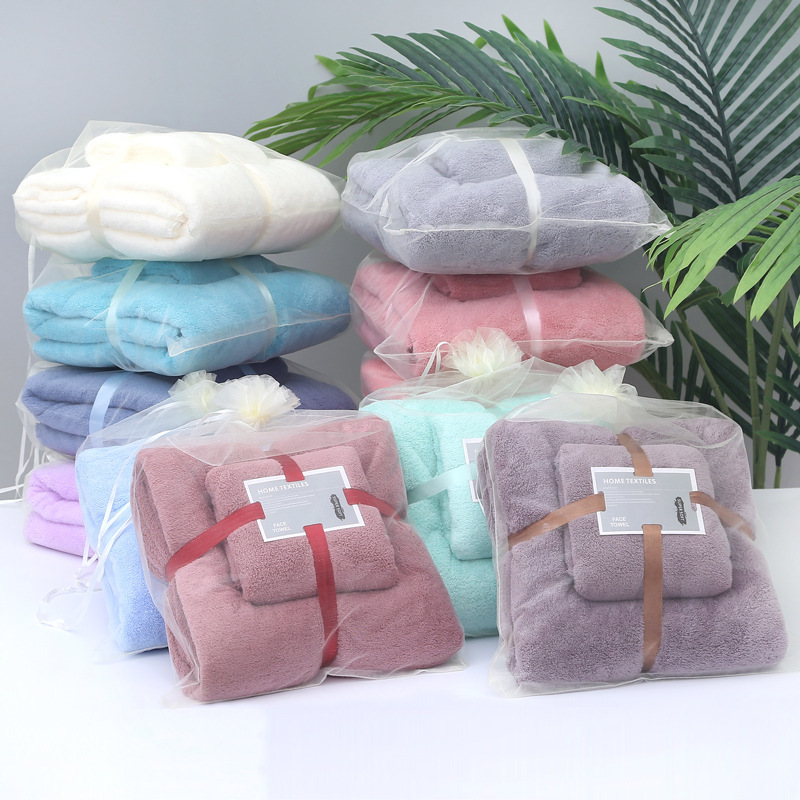 High Density Coral Fleece Towel Bath Towel Mother and Mother Set Towel Adult Beach Soft Coral Fleece Hotel Large Bath Towel Gift Bag