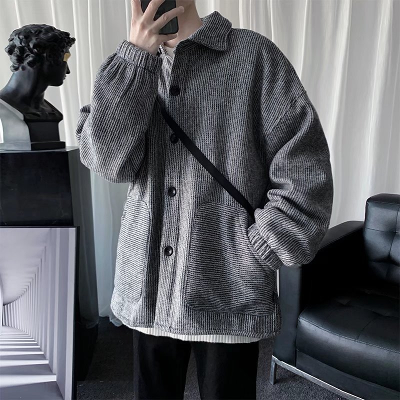 Abrigo de pana de algodón acolchado abrigo de invierno para hombre forrado de vellón engrosado suelto ins abrigo casual estilo de Hong Kong marca de moda guapo abrigo de algodón acolchado de color sólido