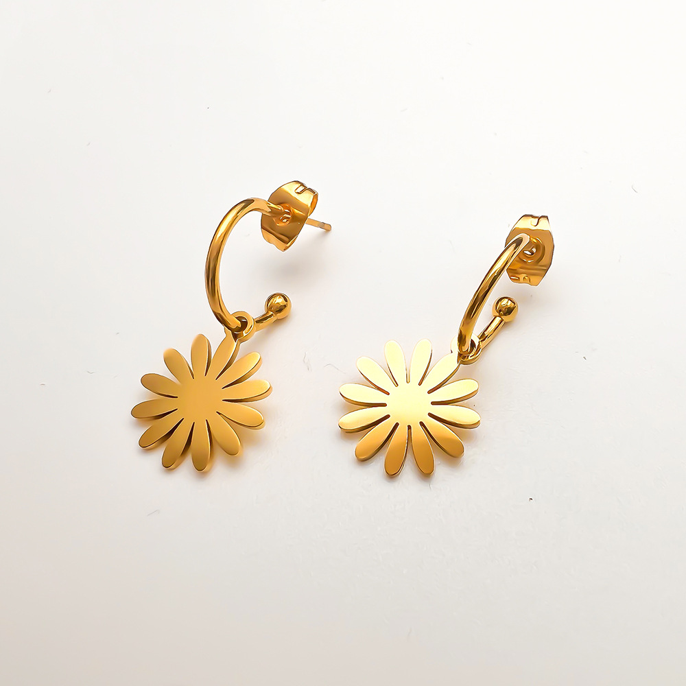 1 Pair Vintage Style Sun Leaves Eye Plating Stainless Steel Drop Earrings display picture 1