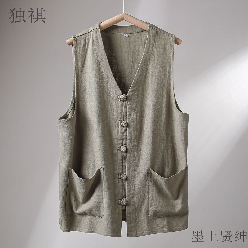 Summer Linen Thin Chinese Style Waistcoat Cotton and Linen Panky Vest for Middle-aged and Elderly Loose plus size Vest Tang Coat Summer Linen Thin Chinese Style Waistcoat Cotton and Linen Panky Vest for Middle-aged and Elderly Loose plus size Vest Tang Coat