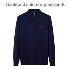 Autumn and winter new RL pony logo men's sweater stand collar zipper pullover Paul sweater men's cotton embroidered sweater
