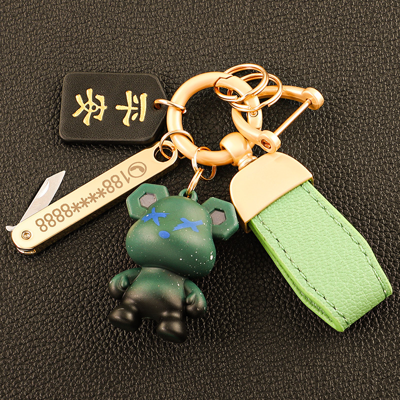 Llavero de oso de alta gama en el extranjero, colgante de llave de pareja, cuerda de mano de cuero, hebilla de metal duradera, hombre de comercio electrónico de Amazon