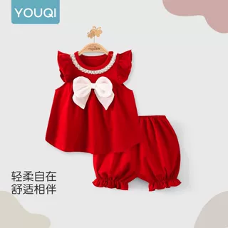 女童汉服夏季周岁夏装新款中国宝宝套装婴儿儿童唐装短袖礼服抓周