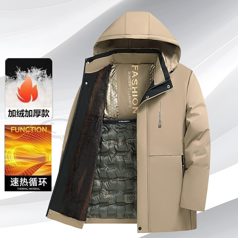 Winter Thickeneded Velvet Cotton Coat, Black Gold down Cotton Coat, Men's Warm Jacket, Middle-Aged and Elderly Cotton Jacket