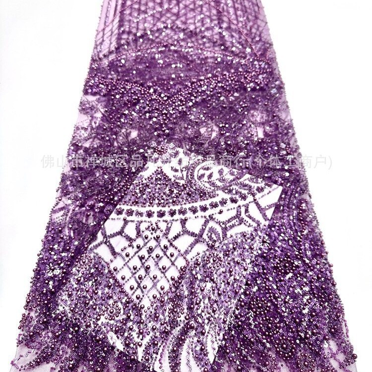 Fabrica directa de fabricación de tejido de bordado de bolsas tridimensionales franceses de alta gama vestido de boda de moda tubo de bordado de perlas tela