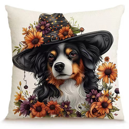 Transfronterizo Amazon Halloween impresión lino almohada cubierta bruja calabaza decoración doméstica almohada cubierta