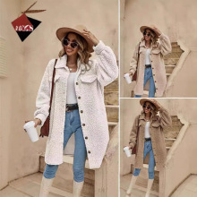 2024跨境亚马逊新款欧美冬季开扣翻领毛绒外套宽松气质长款大衣女