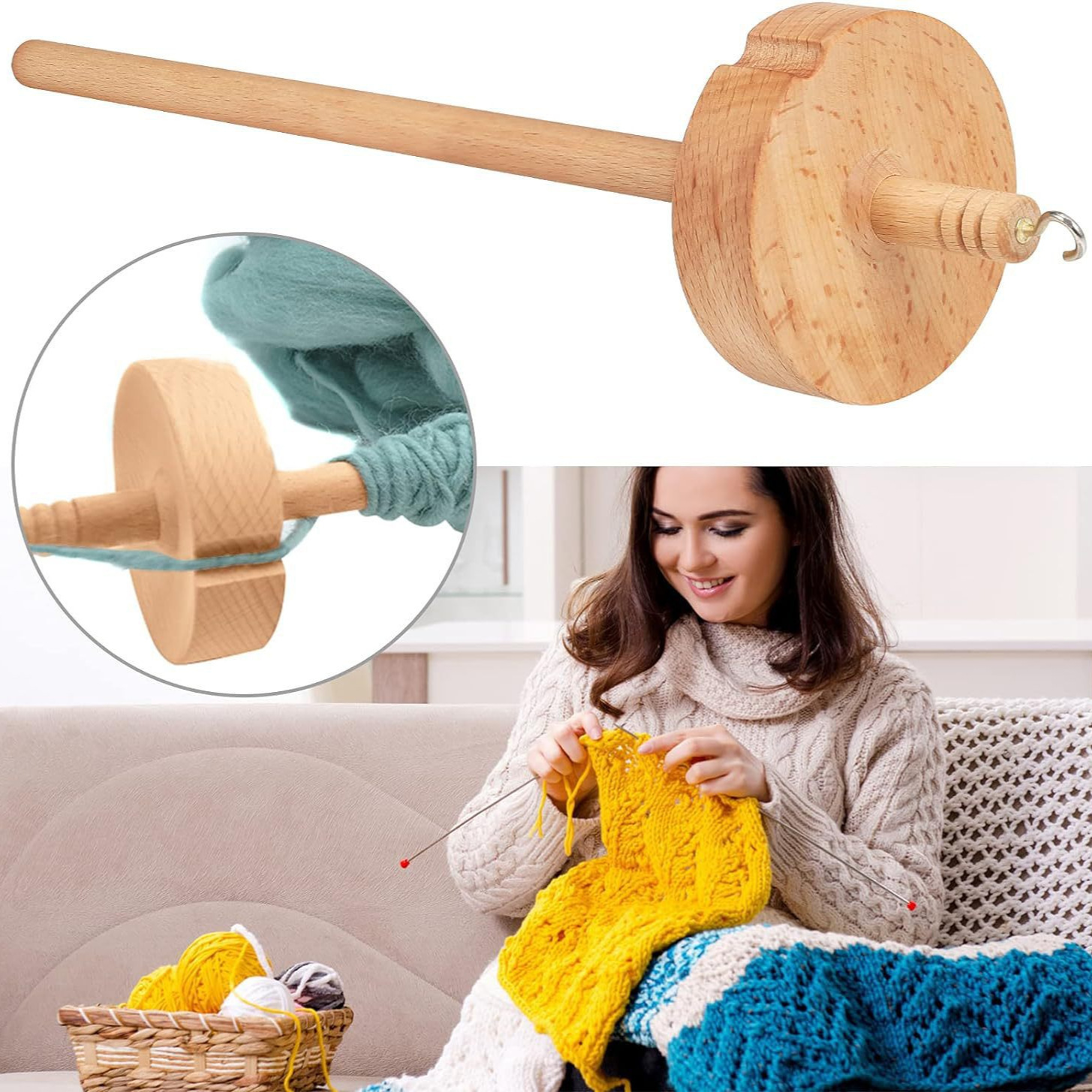 Drop spindle en husillo de madera Drop Shuttle hilo textil herramienta de torsión mano herramienta de hilo mezclado