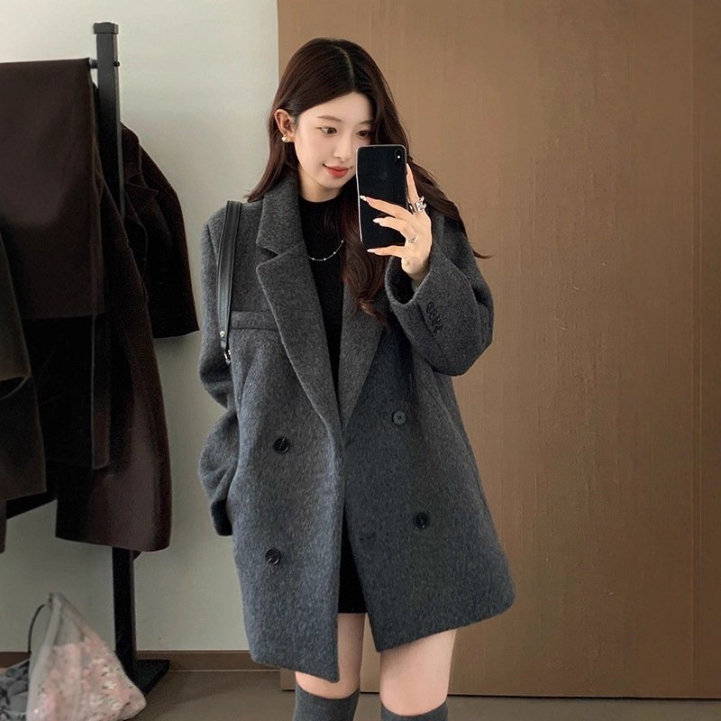 In-Stock 6822 Plus-Size Women's Woolen Suit, Autumn and Winter Korean Style New Woolen Coat, Petite Hepburn Style
