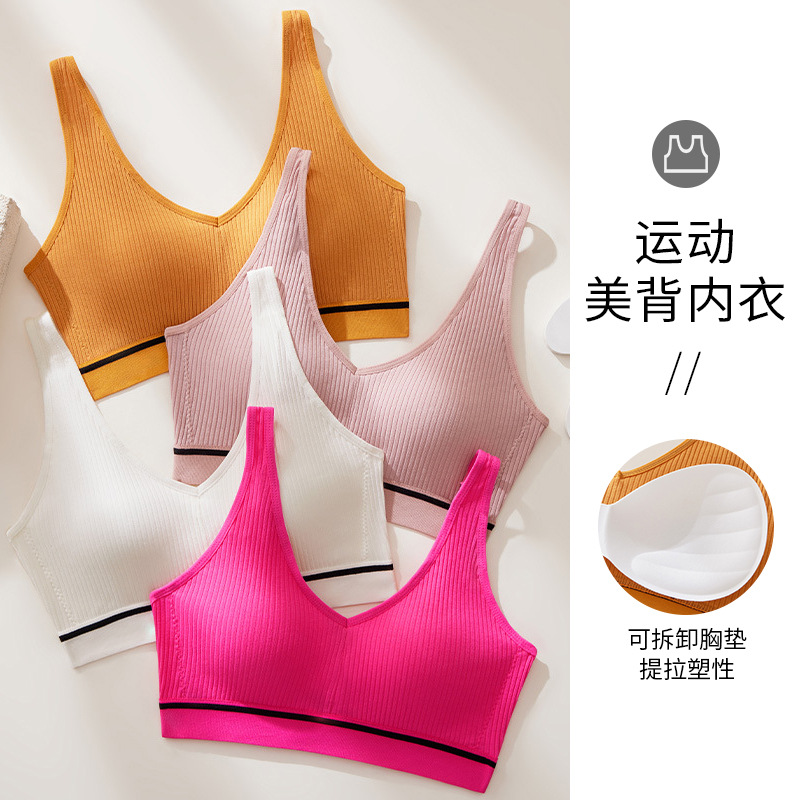 Transfronterizos deportivos de algodón puro, ropa interior de espalda hermosa, sujetador transpirable simple que absorbe el sudor, ropa interior de espalda hermosa, ropa interior de pecho.