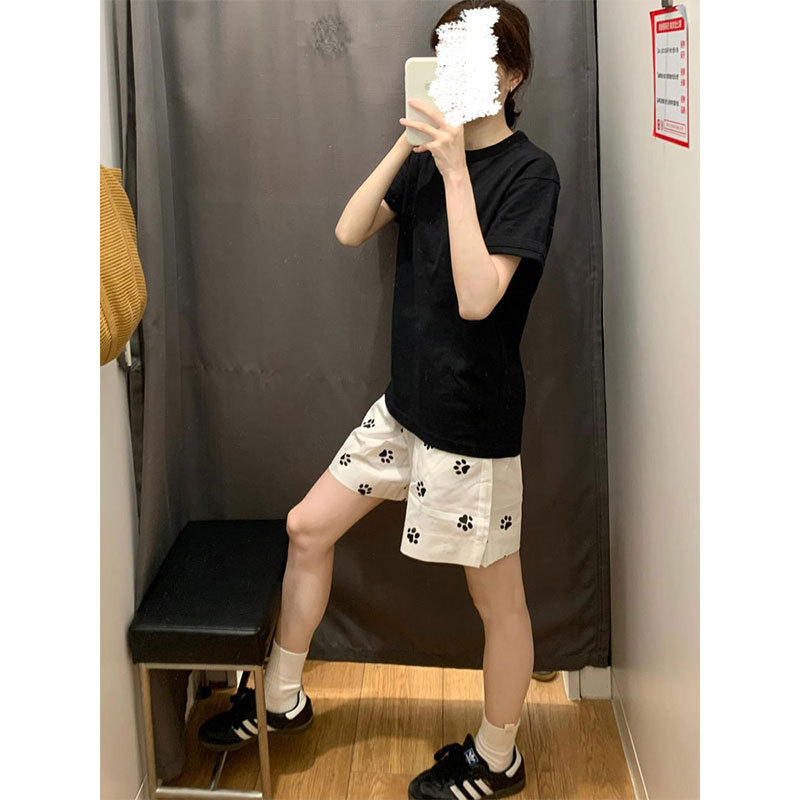 Cute Dog Footprints White Sports Shorts Women's Summer 2024 New Thin Loose Casual Wide Leg Pants for Small Men
