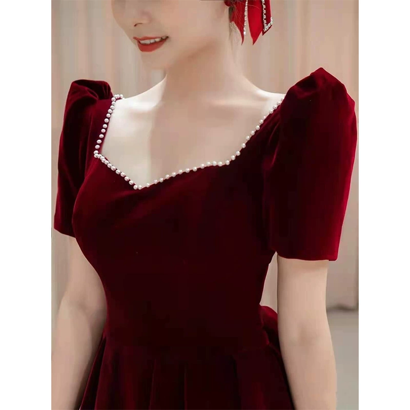 Бархатное демисезонное платье burgundy для невесты, большой размер