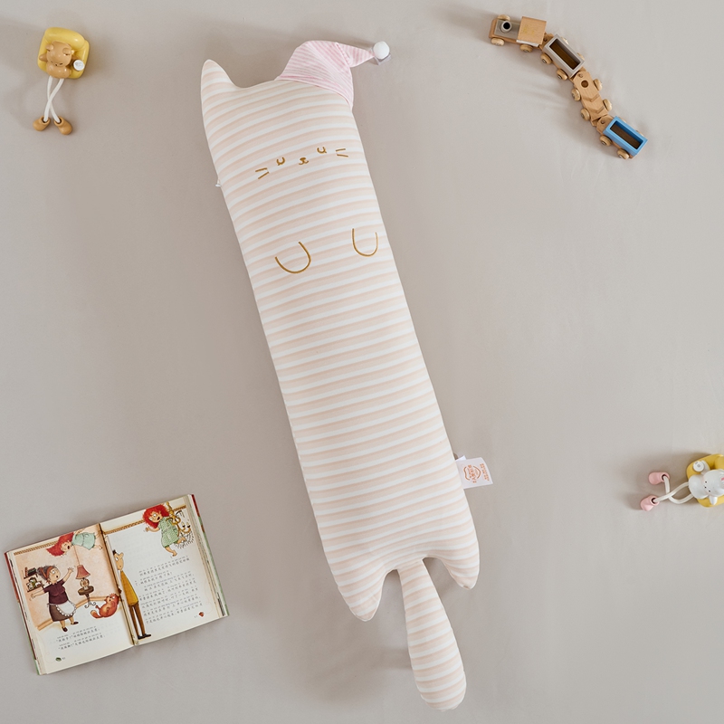 Almohada Larga de Gato de Dibujos Animados de Franela y Poliéster para Dormitorio