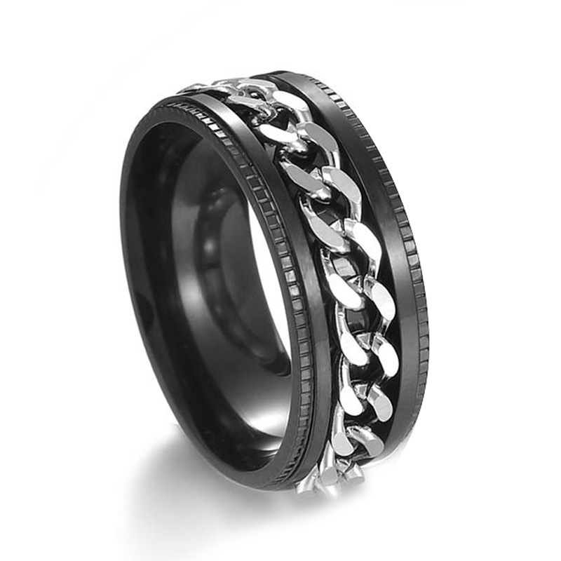 Joyería de acero Titanium vendedora caliente transfronteriza fabricante masculino del anillo esmerilado hueco del acero inoxidable del estilo europeo y americano de la cadena giratoria
