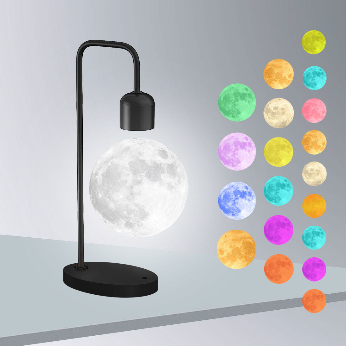 Temperatura de color súper boutique ya negro maglev luz de luna impresa 3D gran romántica luz de noche adornos para el hogar regalos