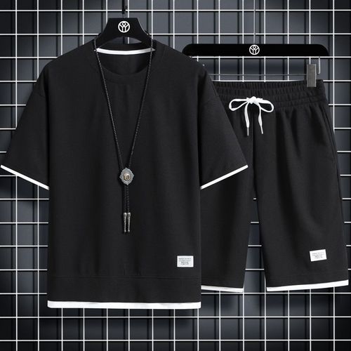 Men's Casual Sporty Summer Loose Half-Sleeve T-Shirt Set (2-Piece, Wafer-Style)