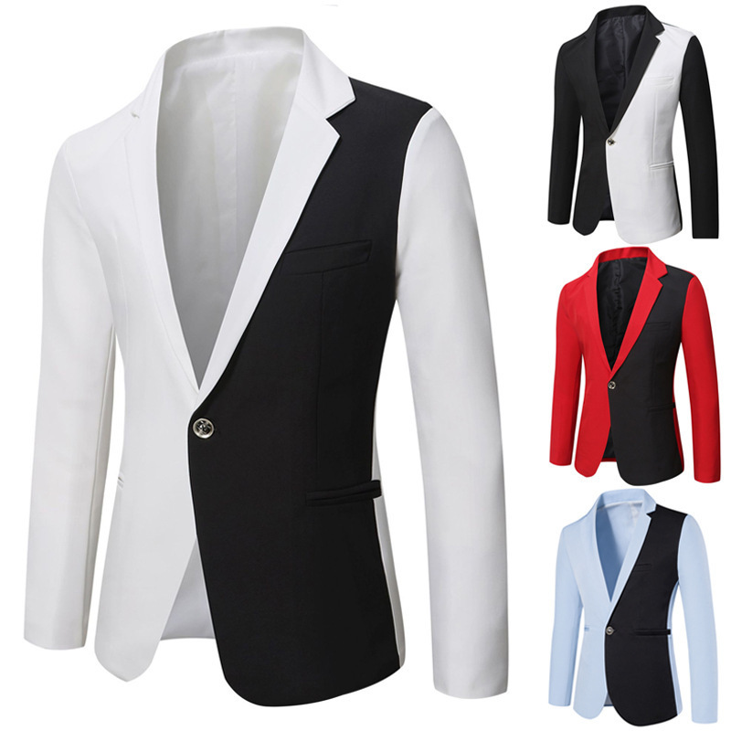 Herrenbekleidung: Personalisierter, farblich abgesetzter Freizeitanzug für Herren im Frühlings- und Herbststil – Schlichter Blazer_voghion.com