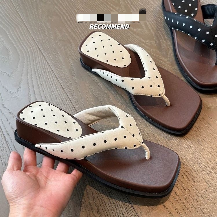 La parte inferior gruesa francesa de ondas de punto de pendiente de talón clip zapatillas de flipper para mujeres verano 06 nuevo no cansado con zapatillas frías image 4