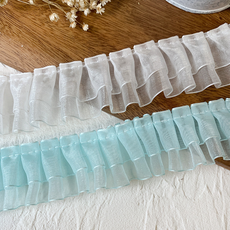 High-grade white double-layer pleated lace ribbon accessories handmade DIY clothing decorative skirt material fabric