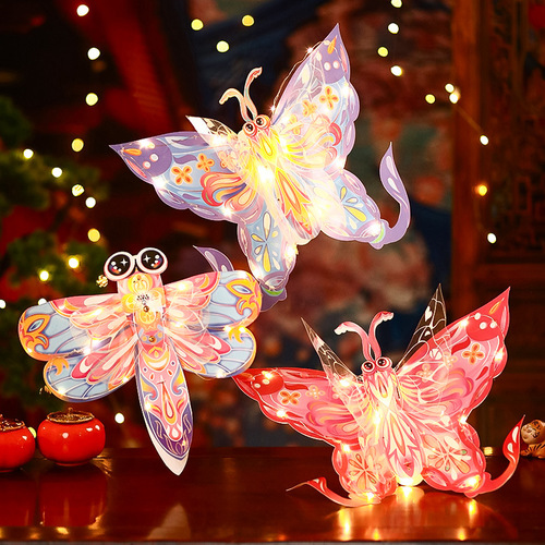 Mid-Autumn Festival lantern butterfly lantern handmade diy material package children's portable ancient style palace lantern luminous wings hanging ornaments