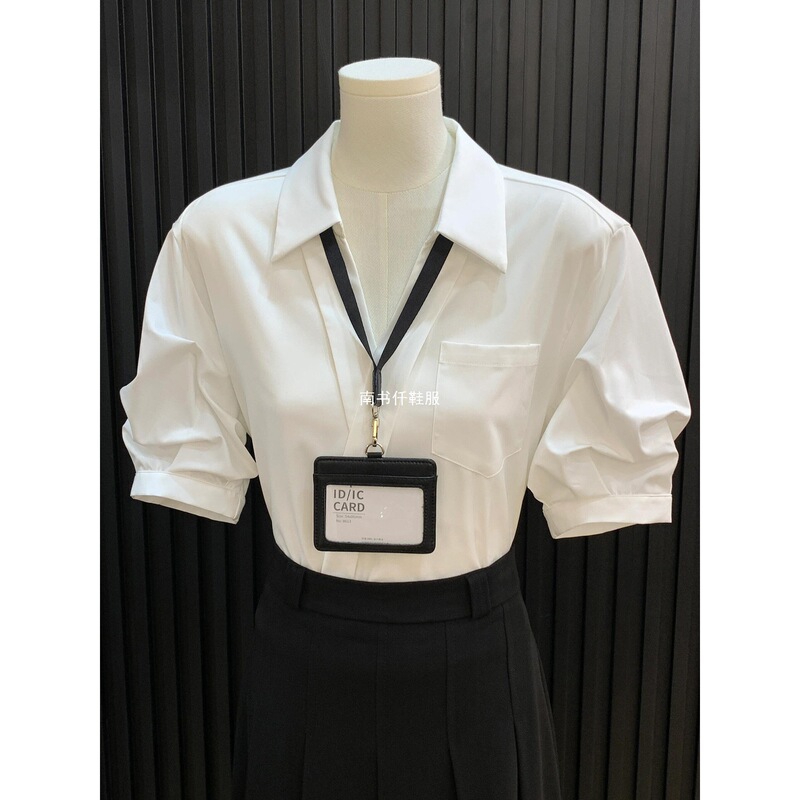 Korean Chic White V-Neck Polo Collar Short-Sleeved Shirt for Women in Summer, High-End, Loose-Fitting, Waist-Slimming Shirt, Trendy Korean Chic White V-Neck Polo Collar Short-Sleeved Shirt for Women in Summer, High-End, Loose-Fitting, Waist-Slimming Shirt, Trendy