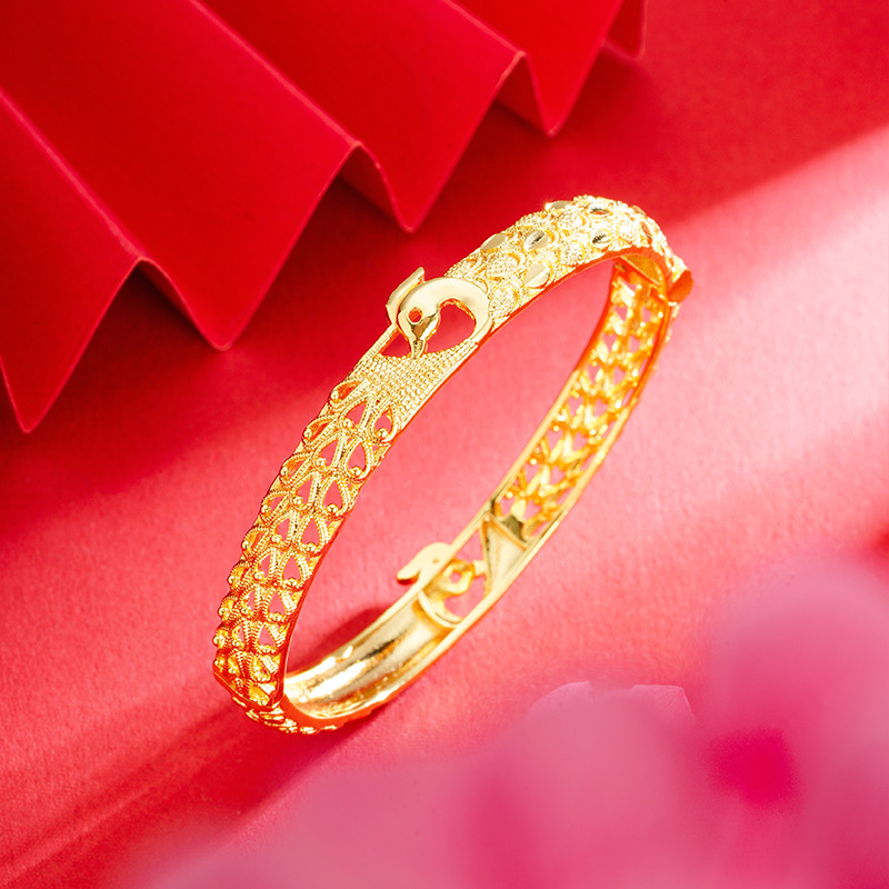 Moda nacional Pavo Real hebilla pulsera Vietnam oro hueco estilo chino de las mujeres tallado vintage pulsera al por mayor chapado en oro antiguo