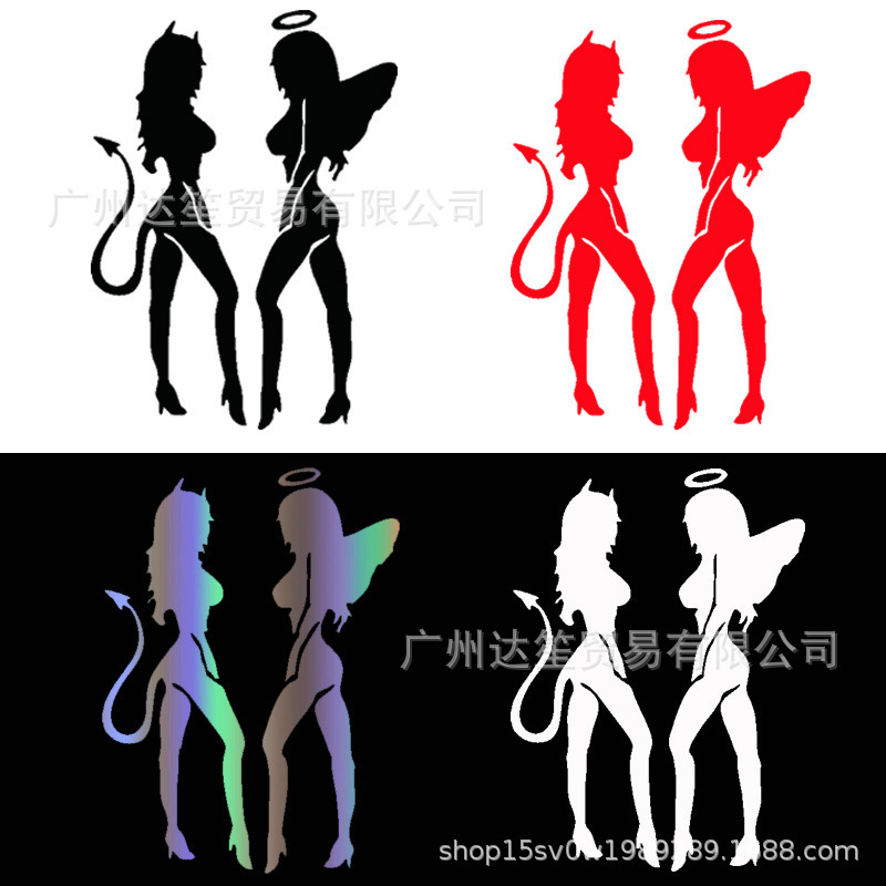 Funny Creative car sticker sexy girl angel and devil reflective girl decorative car tail bumper decal