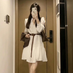 秋季高级感韩系穿搭一整套装白色连衣裙子女秋冬装