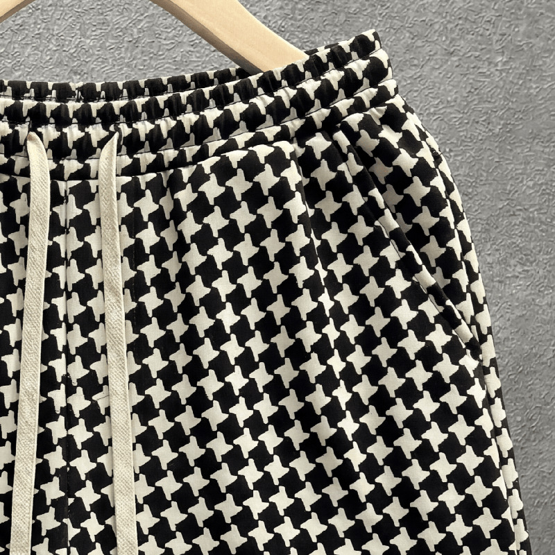 Men's Houndstooth Shorts Retro Relaxed Fit Summer Casual Trousers_voghion.com