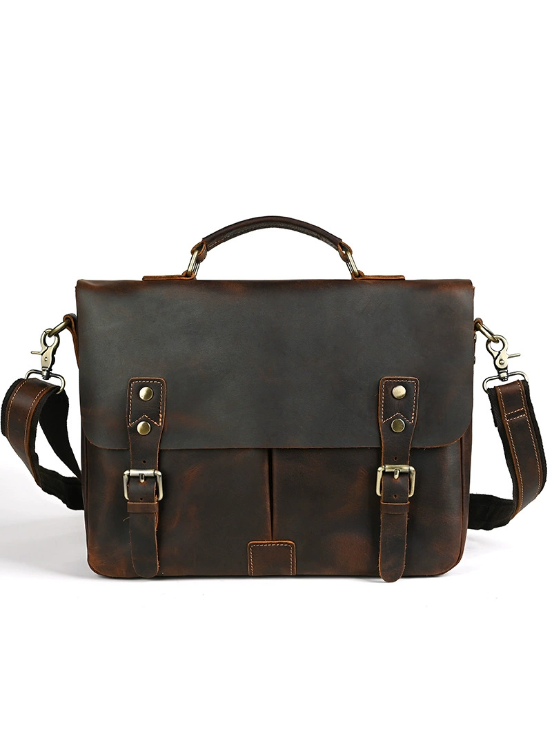 Leather retro handheld purse, one-shoulder bag, laptop, cowhide, genuine leather, business version