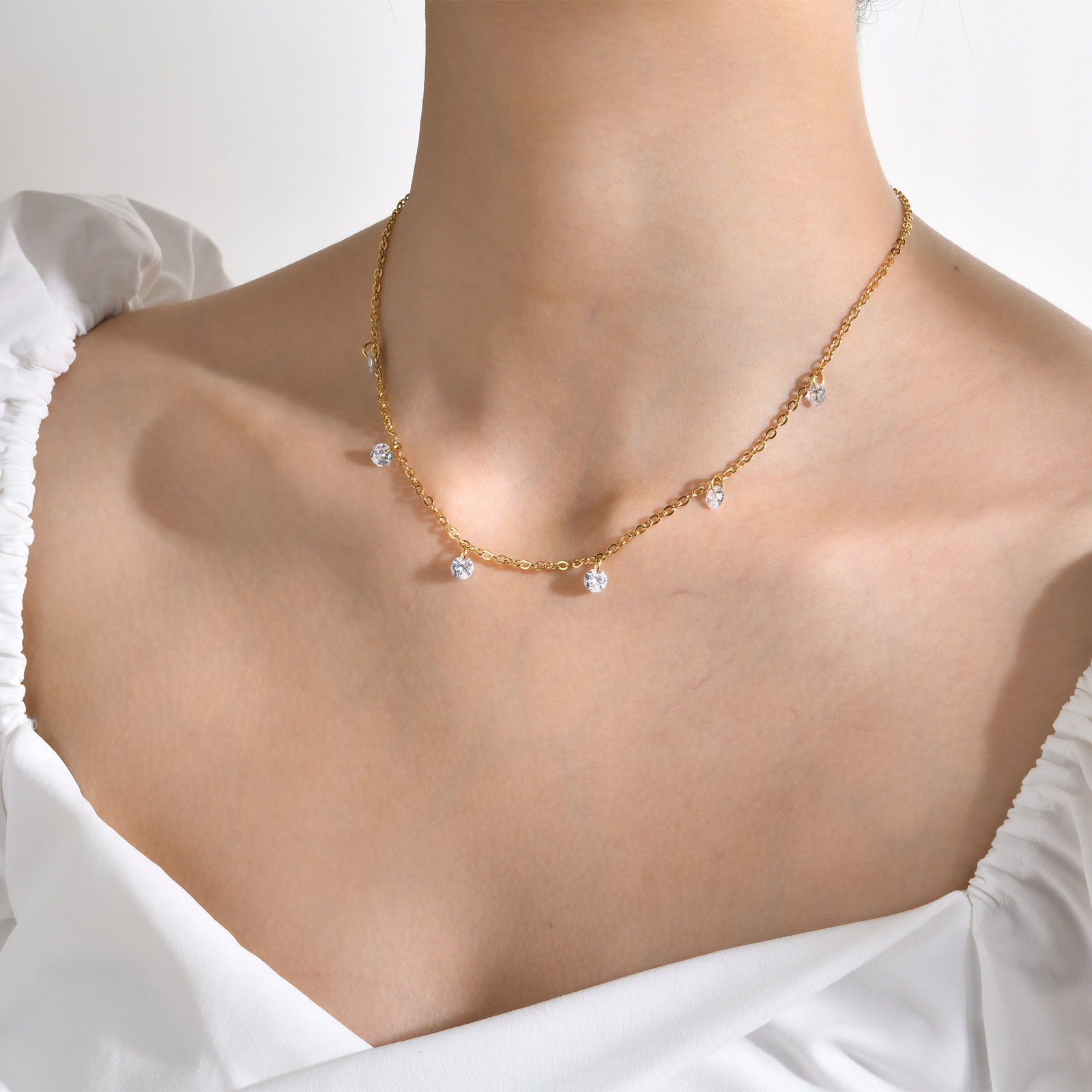 1 Piece Simple Style Geometric Stainless Steel Plating Zircon Necklace_colorza_3