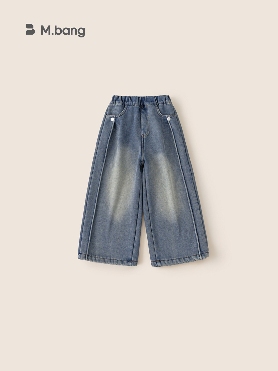 Ropa infantil Youbao, pantalones vaqueros para niñas, nuevos pantalones rectos holgados para niñas mayores, ropa de abrigo para otoño e invierno, pantalones largos con forro polar para niñas