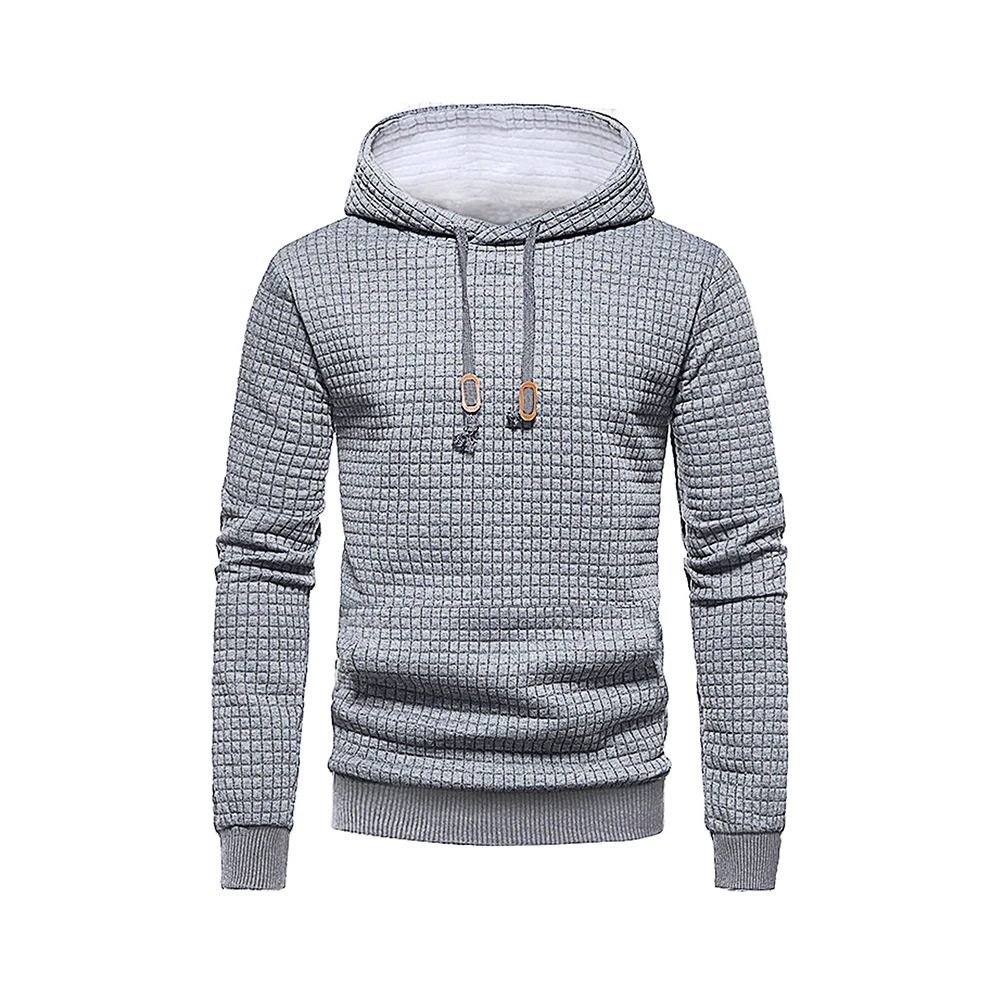 Men's Jacquard Hooded Sweatshirt Autumn And Winter New Style Youth Solid Color Thin Pullover_voghion.com