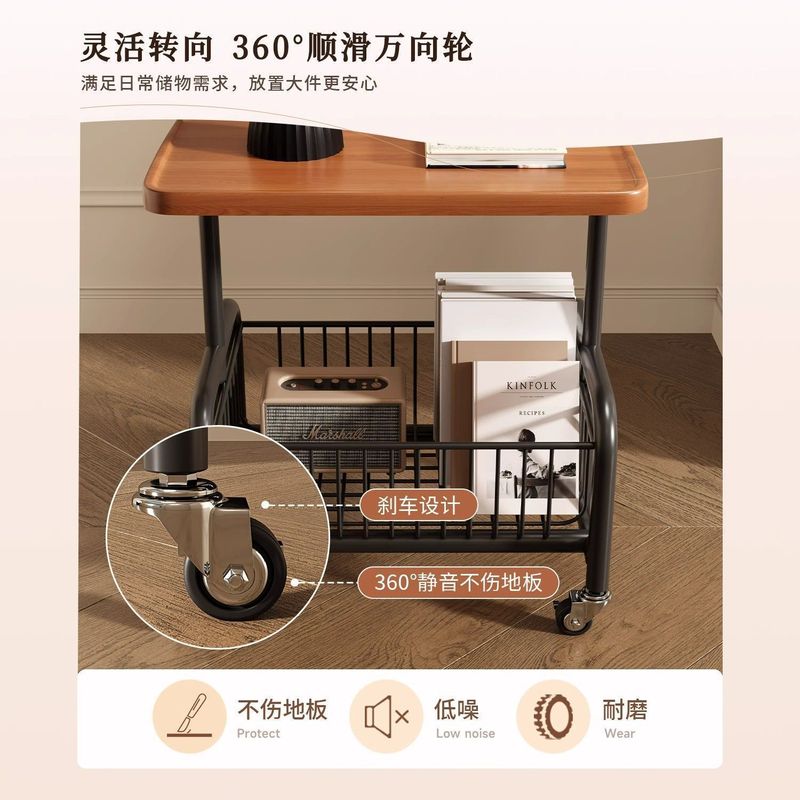 中世スタイルのソファサイドテーブルリビングルームモバイルコーヒーテーブルダイニングサイドレトロシンプルなカートホームベッドルームベッドサイド収納ラック|undefined