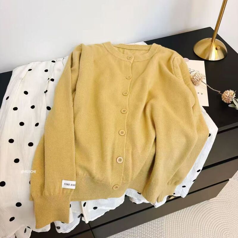 2026 Mustard Yellow Knitted Cardigan for Women, New Thin Sweater Jacket, Loose Top