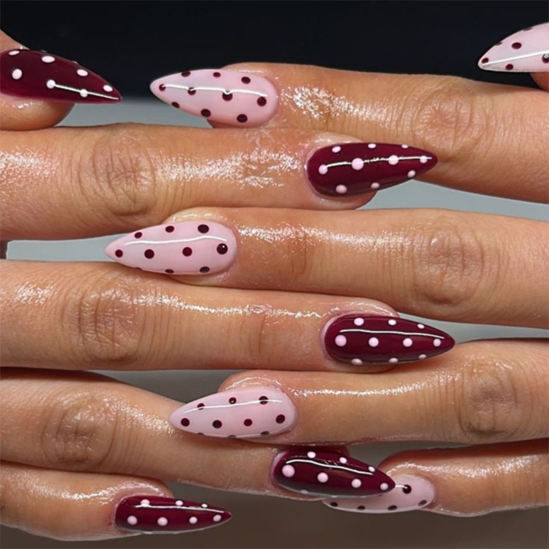 Candy Color Polka Dot European and American Wearable Nails Short Almond Nails Wearable Fake Nails Wholesale