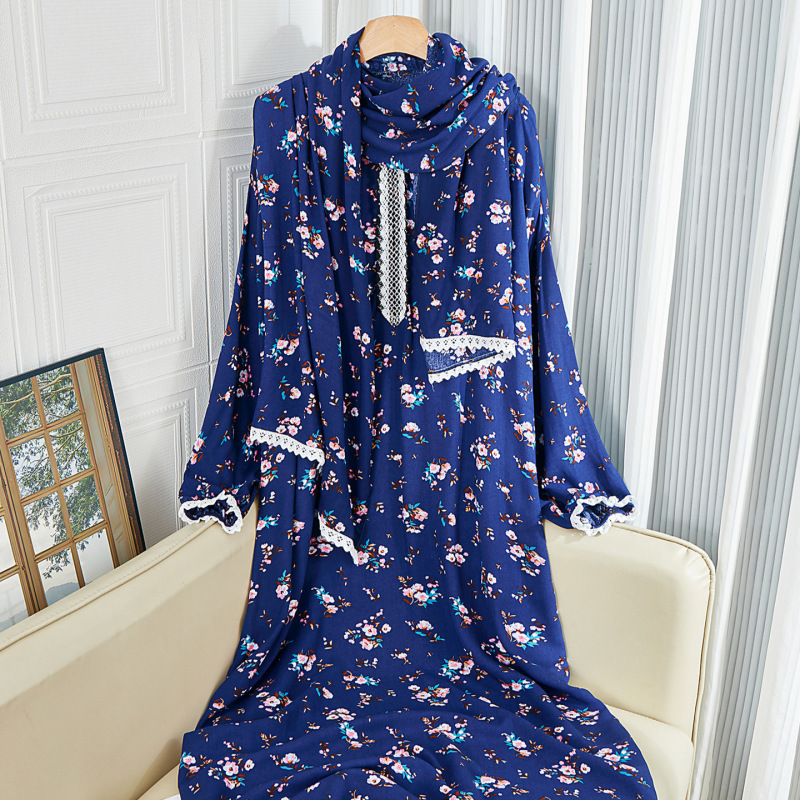 Cross-Border Popular Plus-Size Women's Clothing, Women's Robe, Traditional Headscarf, Integrated Prayer Robe, Fashionable Printed Dress