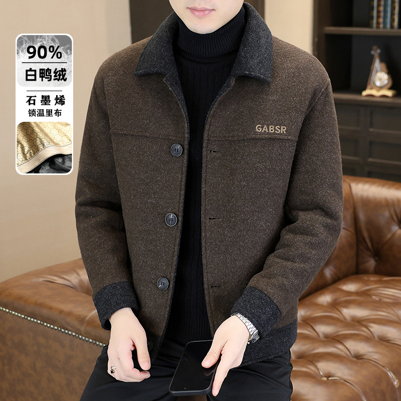 冬天夹克男士青年翻领上衣服新款潮流休闲商务羽绒外套男装潮衣服