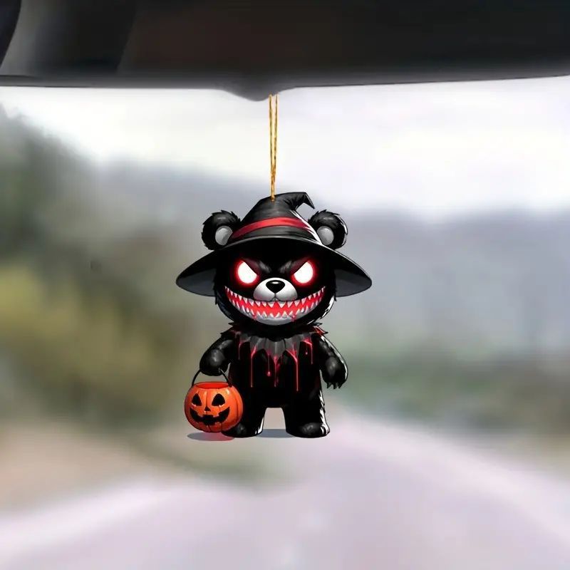Nuevo acrílico transfronterizo oso plano personalidad creativa Halloween decoración colgante espejo retrovisor colgante de llave