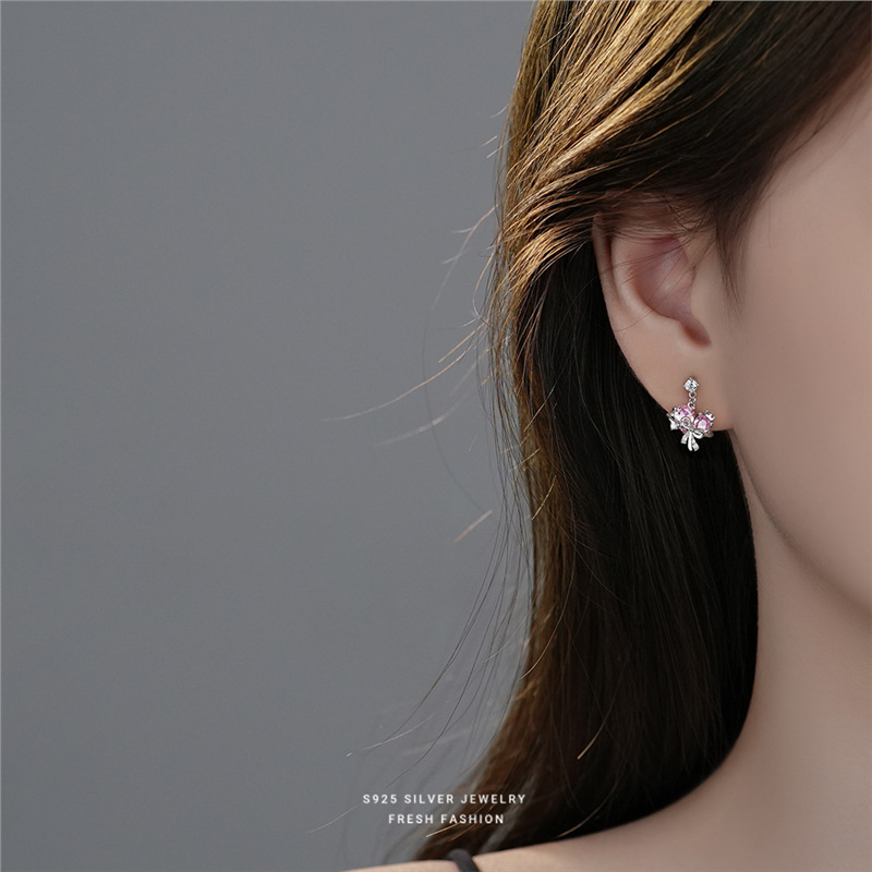 【 Pink Planet 】 Silver Bow Love Earnail Design Advanced Ear Jewelry Gift Set_voghion.com