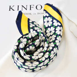 小雏菊真丝小丝巾女桑蚕丝小方巾春秋百搭韩国小领巾围巾薄款批发