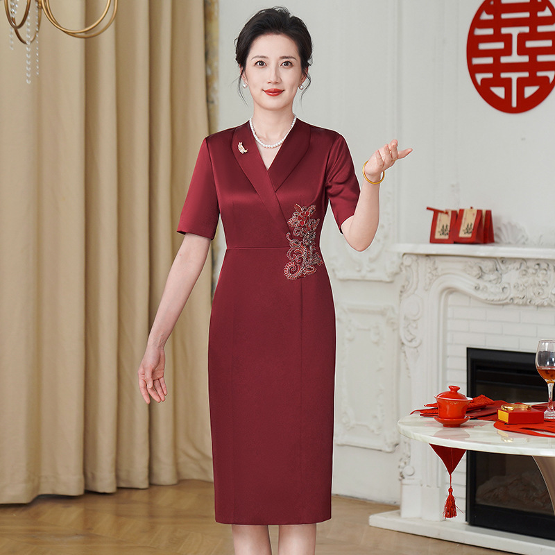 春夏装婚礼妈妈高贵连衣裙婚宴礼服年轻婆婆高端结婚新款礼裙女|undefined