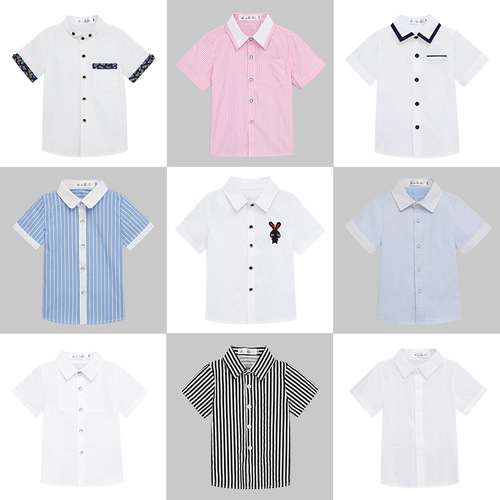Summer children's short-sleeved shirt children's clothing boy's lapel white shirt base Korean style small and medium-sized children